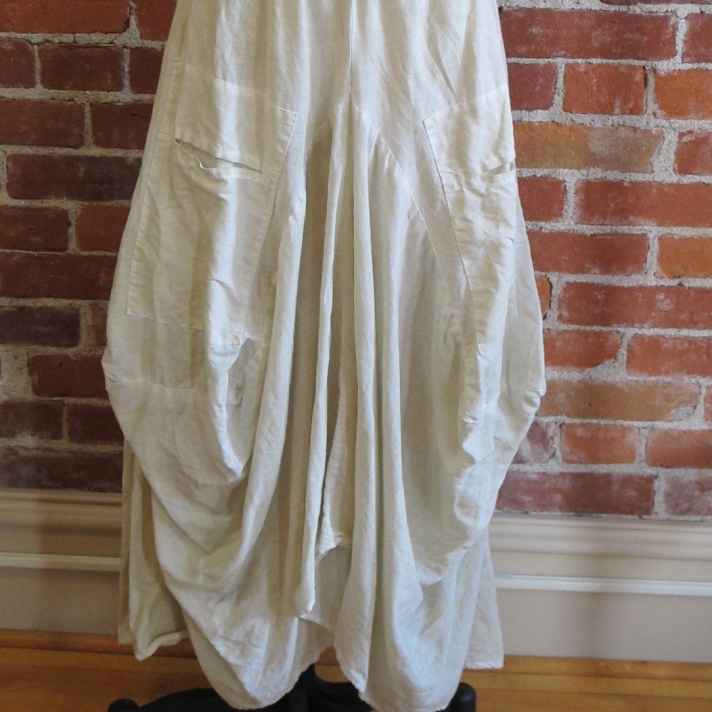 Wearable Art Origami Lagenlook Cream Linen Ramie Skirt